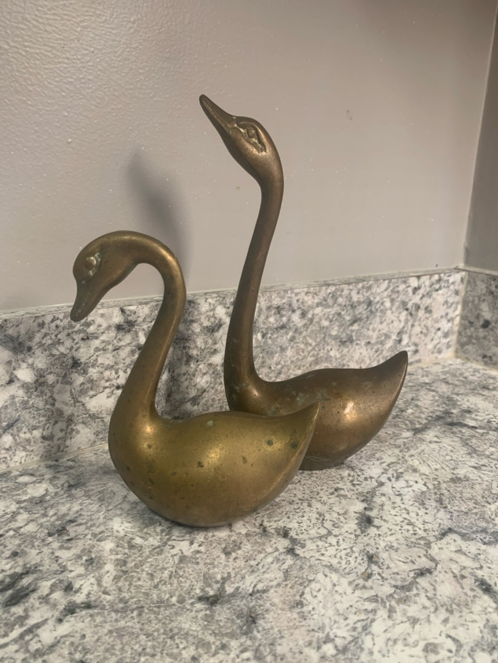 Brass Swan Sculptures - Decorative Home Art Pair
